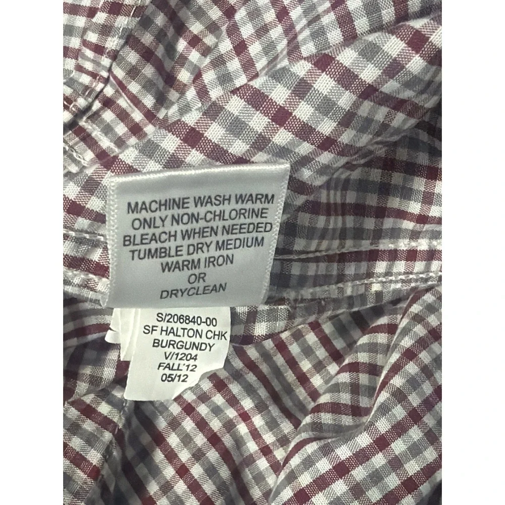 Banana Republic Mens XL Slim Fit Halton Check Button Down Shirt Burgundy Grey XL